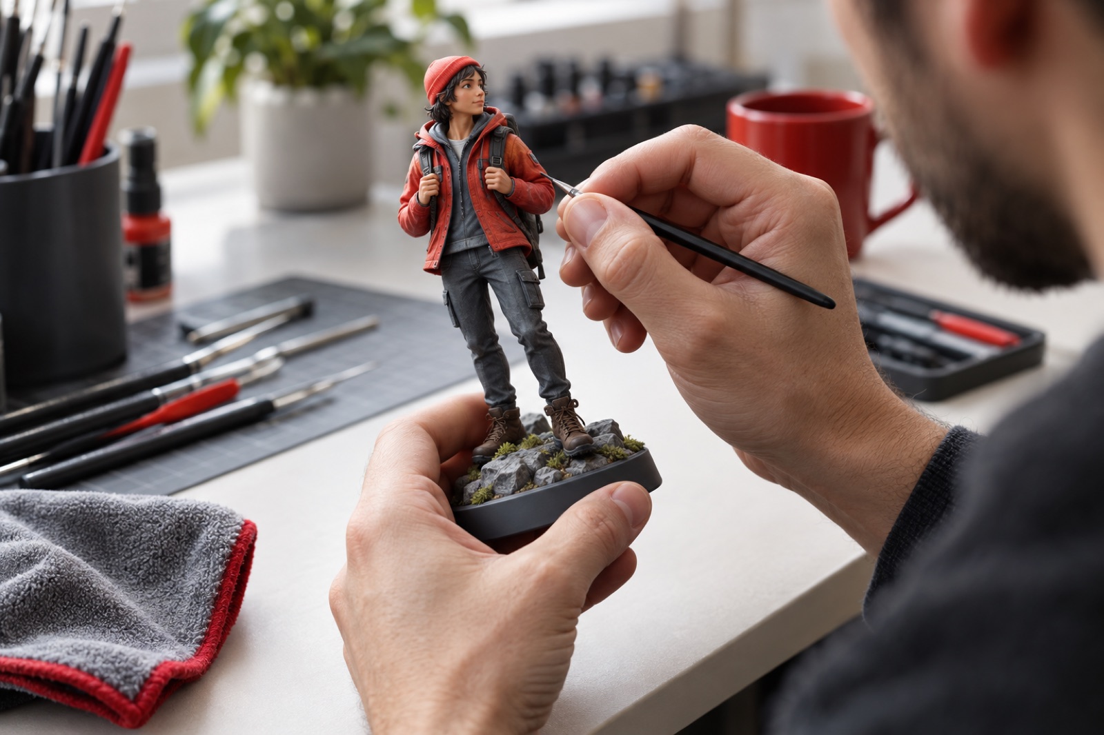 職人によるフィギュアの仕上げ